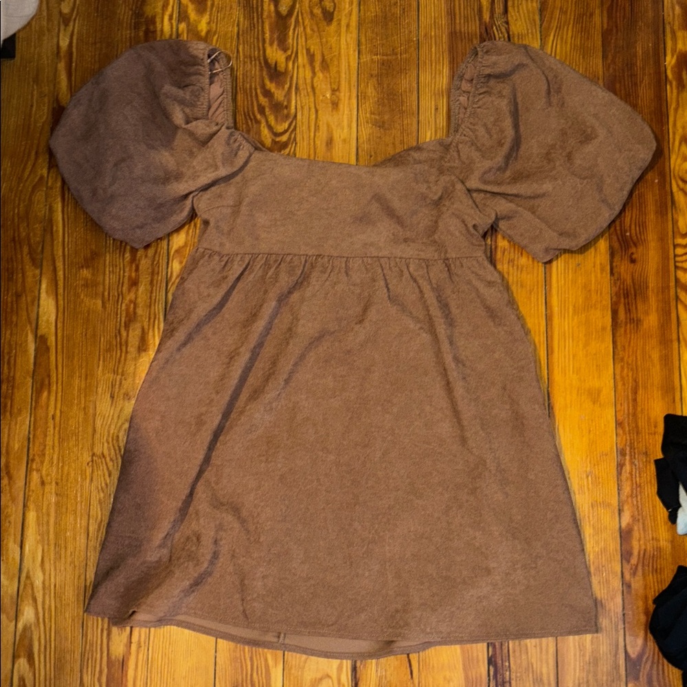 Elegant Brown Puff Sleeve Dress